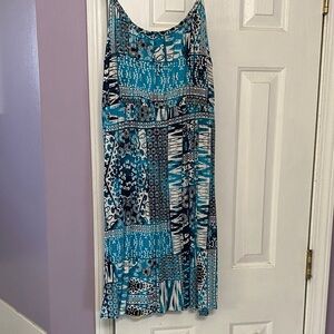 Style & Co. Teal and Navy Patterned Midi Dress